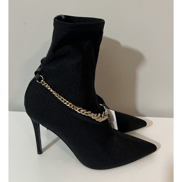 NWT GUESS Women Black Chain Detail Padded Forsta Pointed Toe Stiletto Booties 8M - Picture 2 of 10